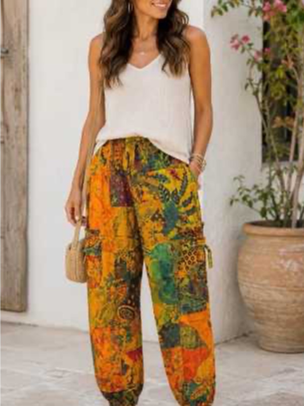 Rising International Orange & Green Patchwork Joggers